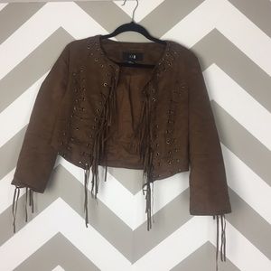 Forever 21 Brown Fringe Crop Western Jacket Medium